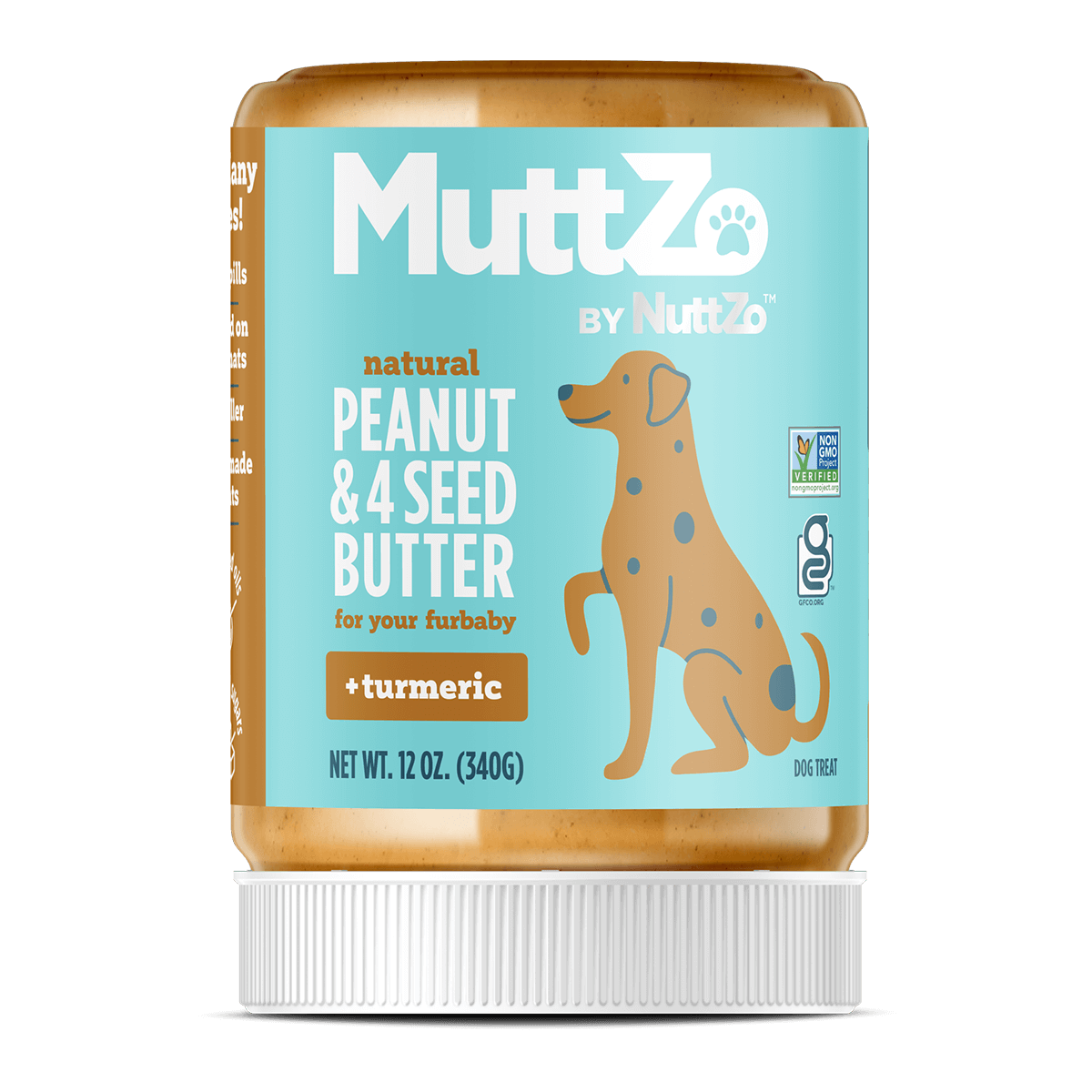 Peanut + 4 Seed Butter plus Turmeric For your Fur Baby (12oz) NuttZo