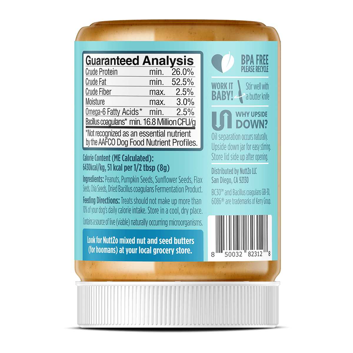 Peanut + 4 Seed Butter plus Probiotics For your Fur Baby (12oz) NuttZo