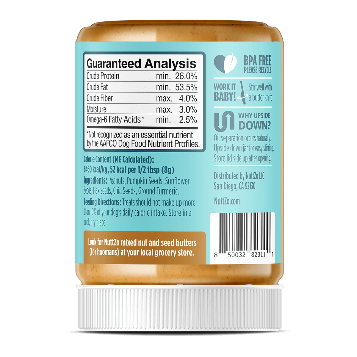 Peanut + 4 Seed Butter plus Turmeric For your Fur Baby (12oz) NuttZo